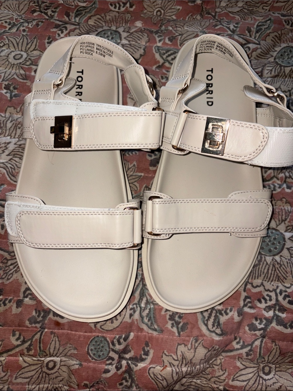 torrid Cream Hook-and-Loop Buckle Strap Sandals